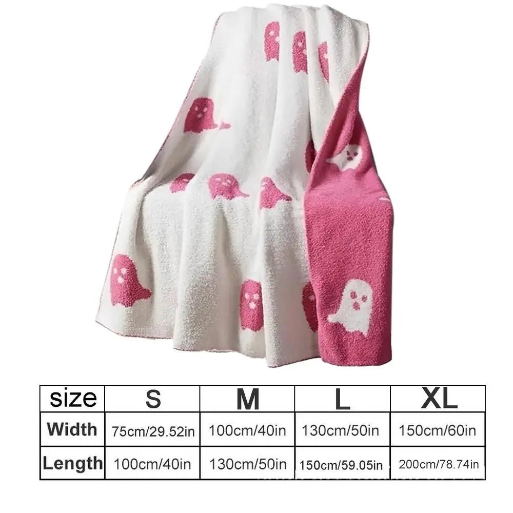 Double-Sided Pink Black Ghost Halloween Blanket Cozy Flannel Throw