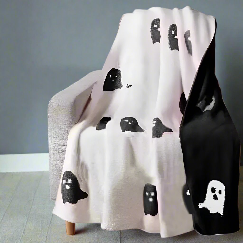 Double-Sided Pink Black Ghost Halloween Blanket Cozy Flannel Throw