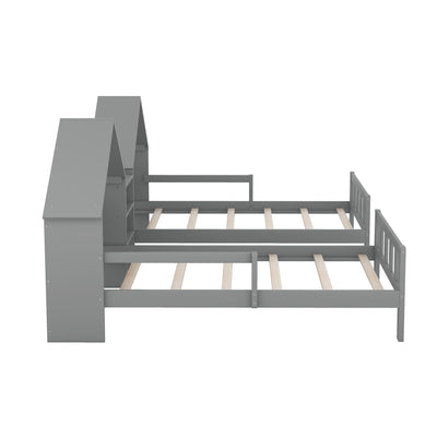 Double Twin Platform Bed With House Headboard And Nightstand