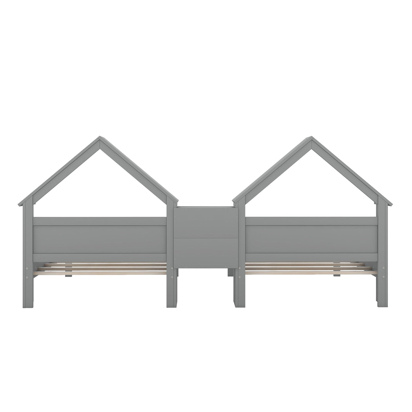 Double Twin Platform Bed With House Headboard And Nightstand