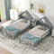 Double Twin Platform Bed With House Headboard And Nightstand