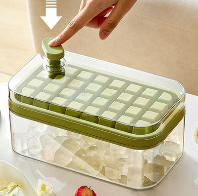 One-button Press Ice Cube Tray With Storage Box And Lid