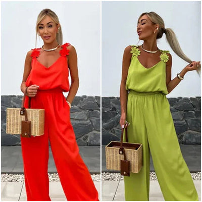 Women's Sleeveless Wide Leg Jumpsuit Elegant Casual Summer Outfit