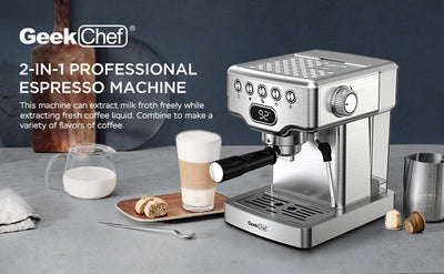 Geek Chef Espresso Machine 20 Bar With Milk Frother 1.8L Tank