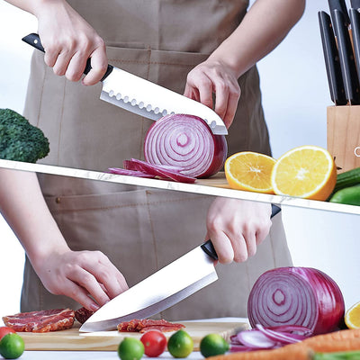 LapEasy 15 Piece Kitchen Knife Set With Pine Block Sharpener