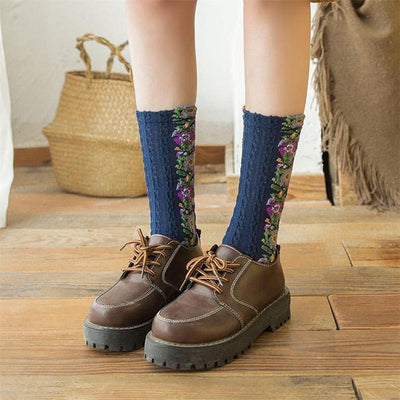 Vintage Embroidered Floral Socks Elegant Comfortable Cotton Blend