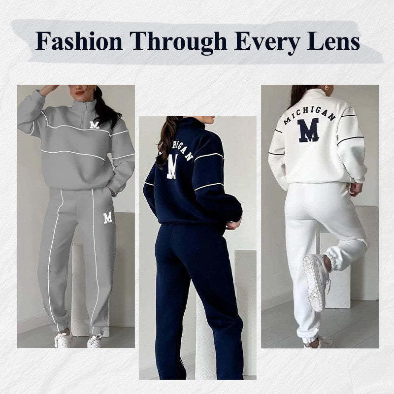 Women's Casual Two Piece Set Long Sleeve Letter M Design