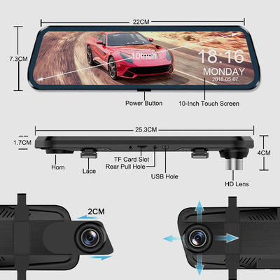 10 Inch HD Touch Screen Car Recorder With Multi-function Display
