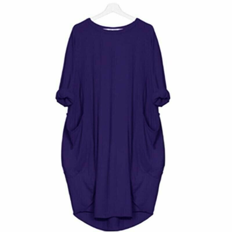 Long Sleeve Casual Loose Pocket Dress Comfortable Everyday Wear