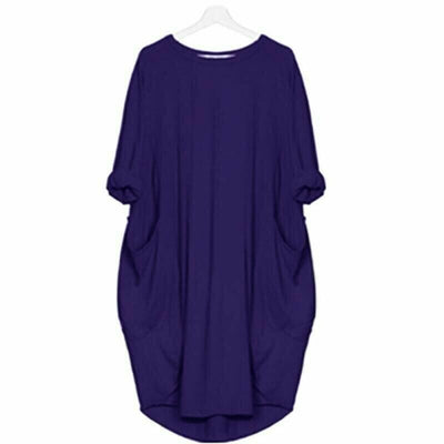 Long Sleeve Casual Loose Pocket Dress Comfortable Everyday Wear