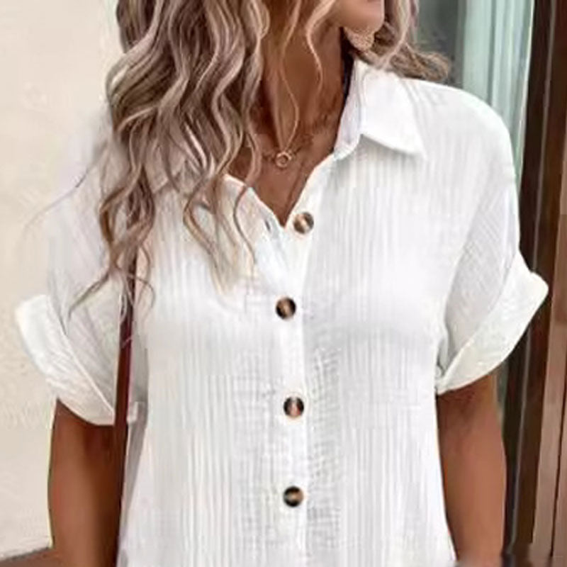 Women's Casual Shirt Dress Buttoned Short Sleeve With Pocket