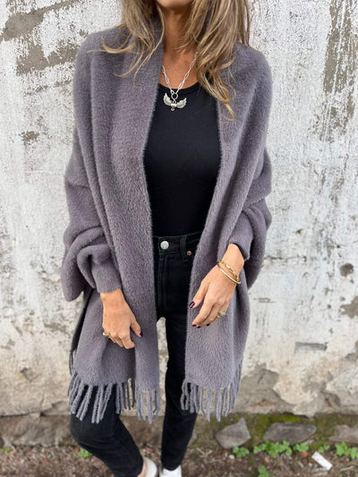 Women's Knitted Shawl Long Sleeve Casual Tassel Coat Wrap