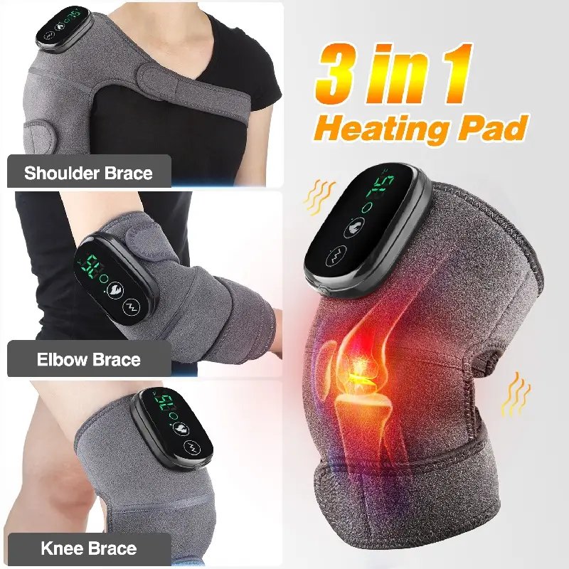 Electric Heating Knee Massager Cordless Rechargeable Wrap With Vibration