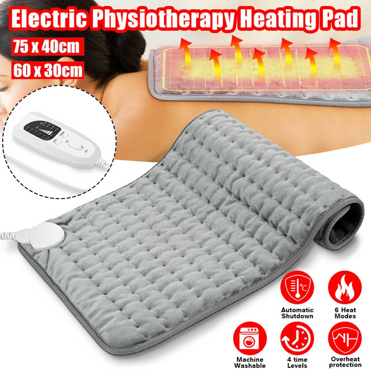 Electric Heating Pad With 6 Temperature Levels And Timer Pain Relief