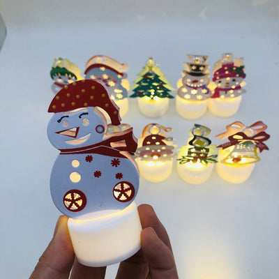 LED Christmas Candle Lamps With Santa Snowman Tree Night Lights