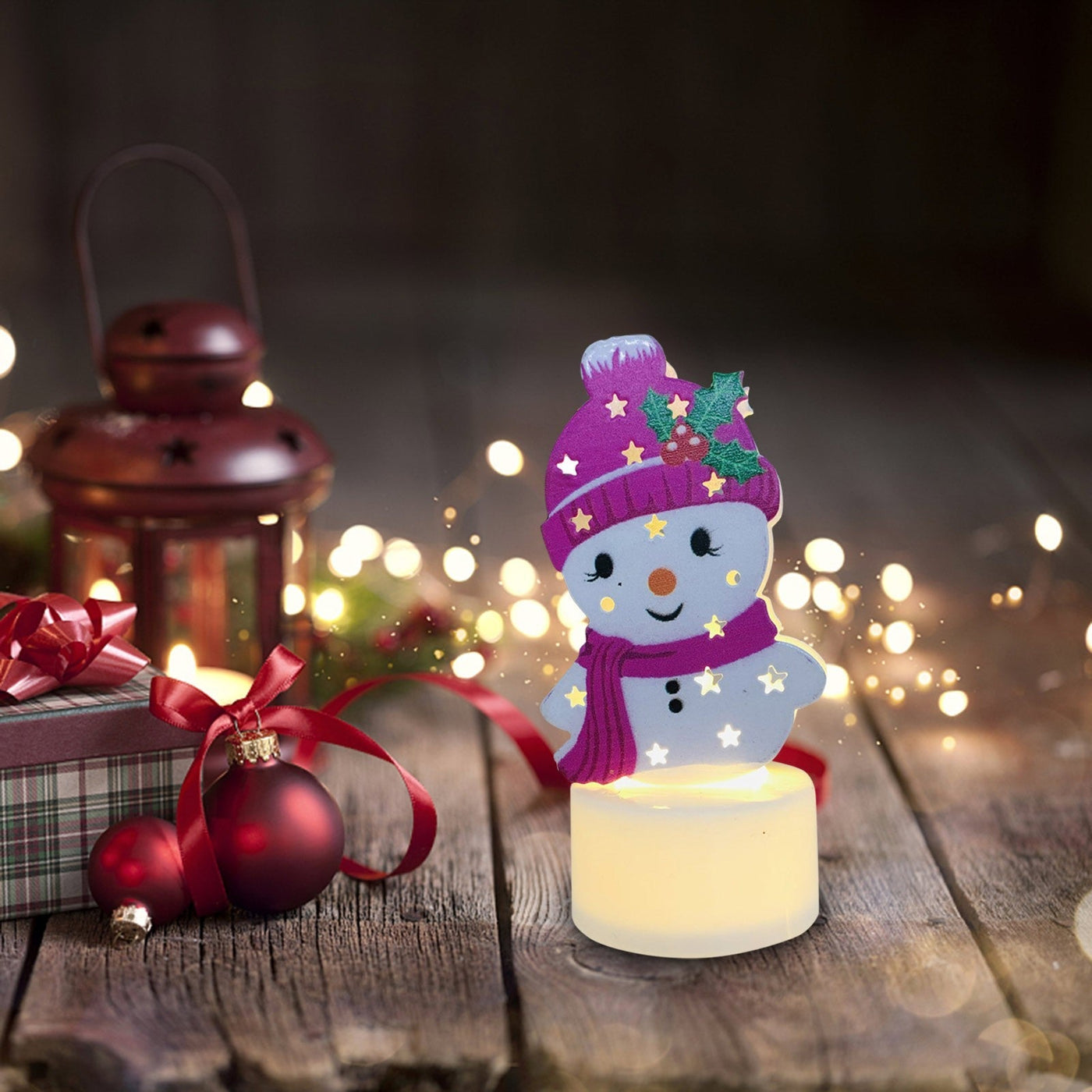 LED Christmas Candle Lamps With Santa Snowman Tree Night Lights