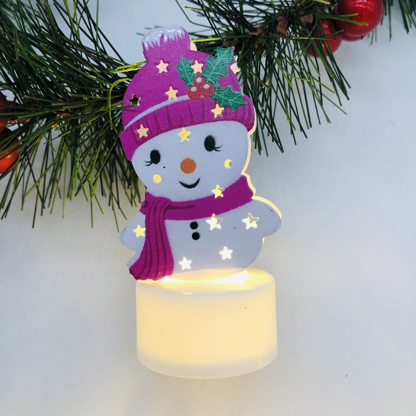 LED Christmas Candle Lamps With Santa Snowman Tree Night Lights