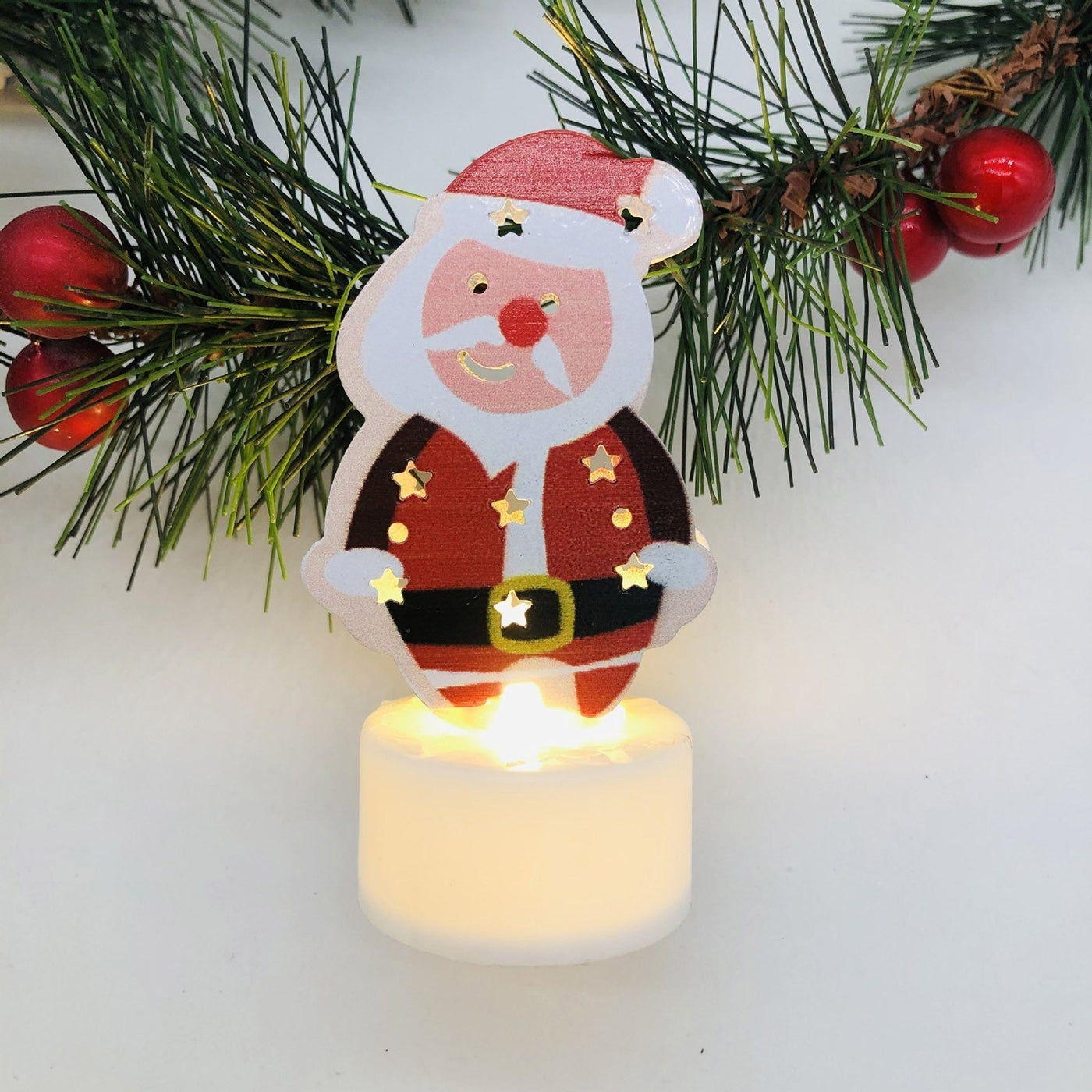 LED Christmas Candle Lamps With Santa Snowman Tree Night Lights