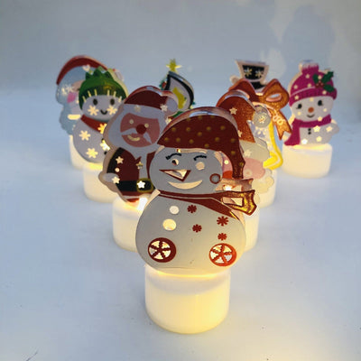 LED Christmas Candle Lamps With Santa Snowman Tree Night Lights