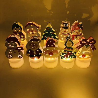 LED Christmas Candle Lamps With Santa Snowman Tree Night Lights