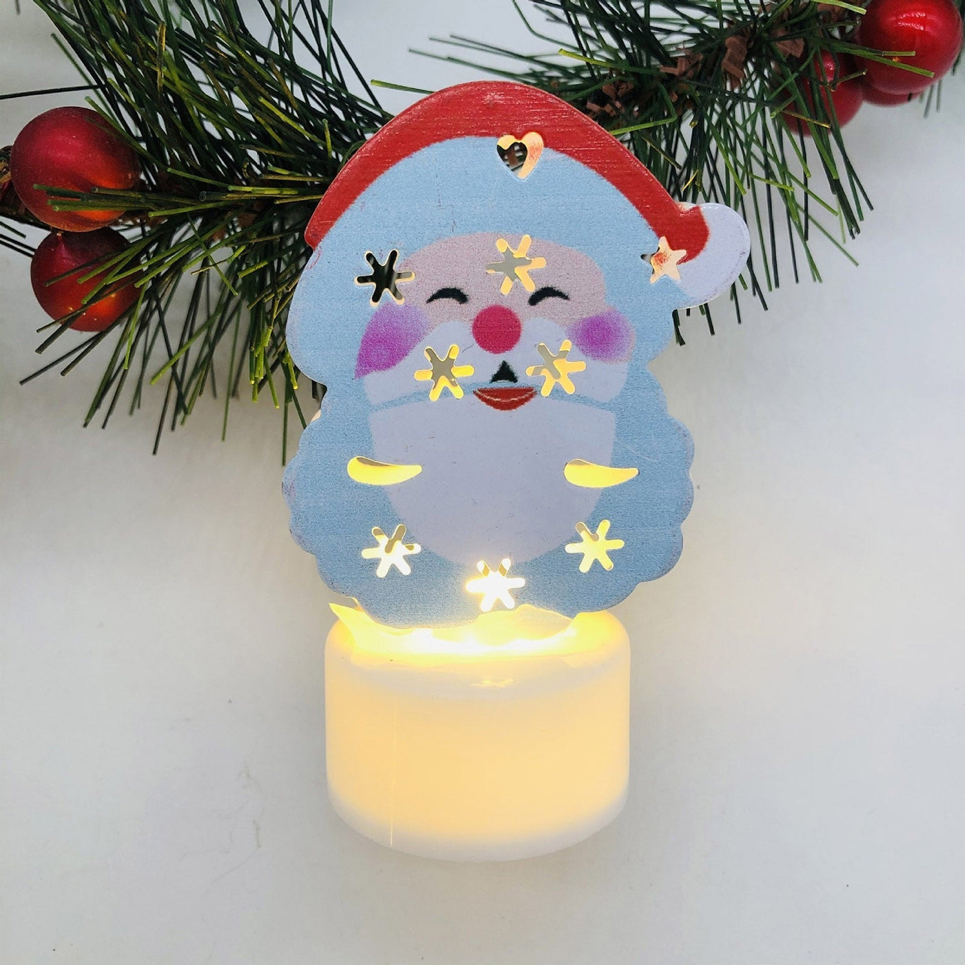 LED Christmas Candle Lamps With Santa Snowman Tree Night Lights