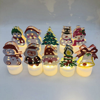 LED Christmas Candle Lamps With Santa Snowman Tree Night Lights