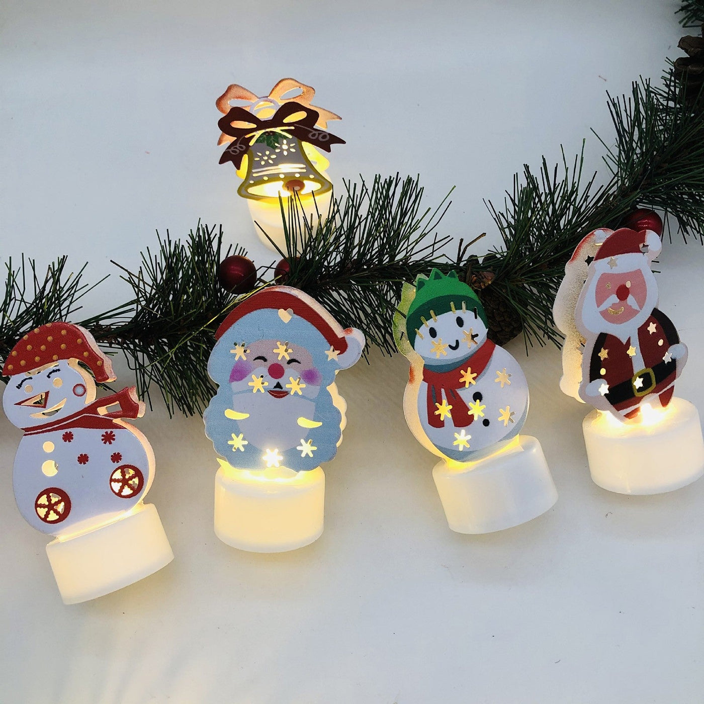 LED Christmas Candle Lamps With Santa Snowman Tree Night Lights