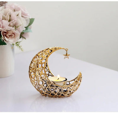 Elegant Crescent Moon Candle Holder Black Or Gold Tealight Décor