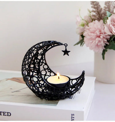 Elegant Crescent Moon Candle Holder Black Or Gold Tealight Décor