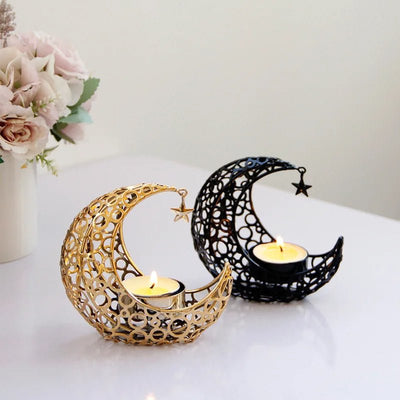 Elegant Crescent Moon Candle Holder Black Or Gold Tealight Décor