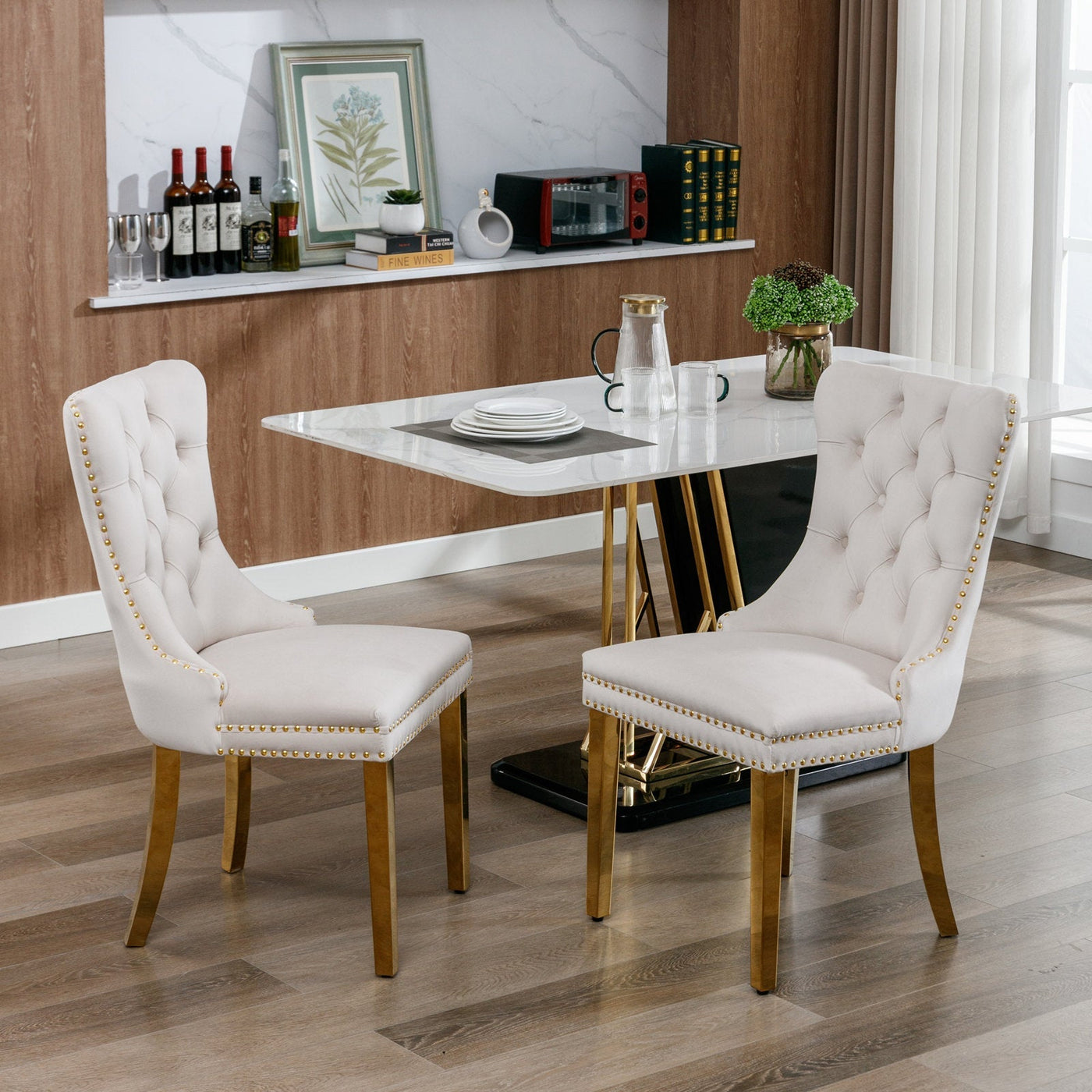 Velvet Dining Chair Set With Solid Wood Frame And Gold Legs