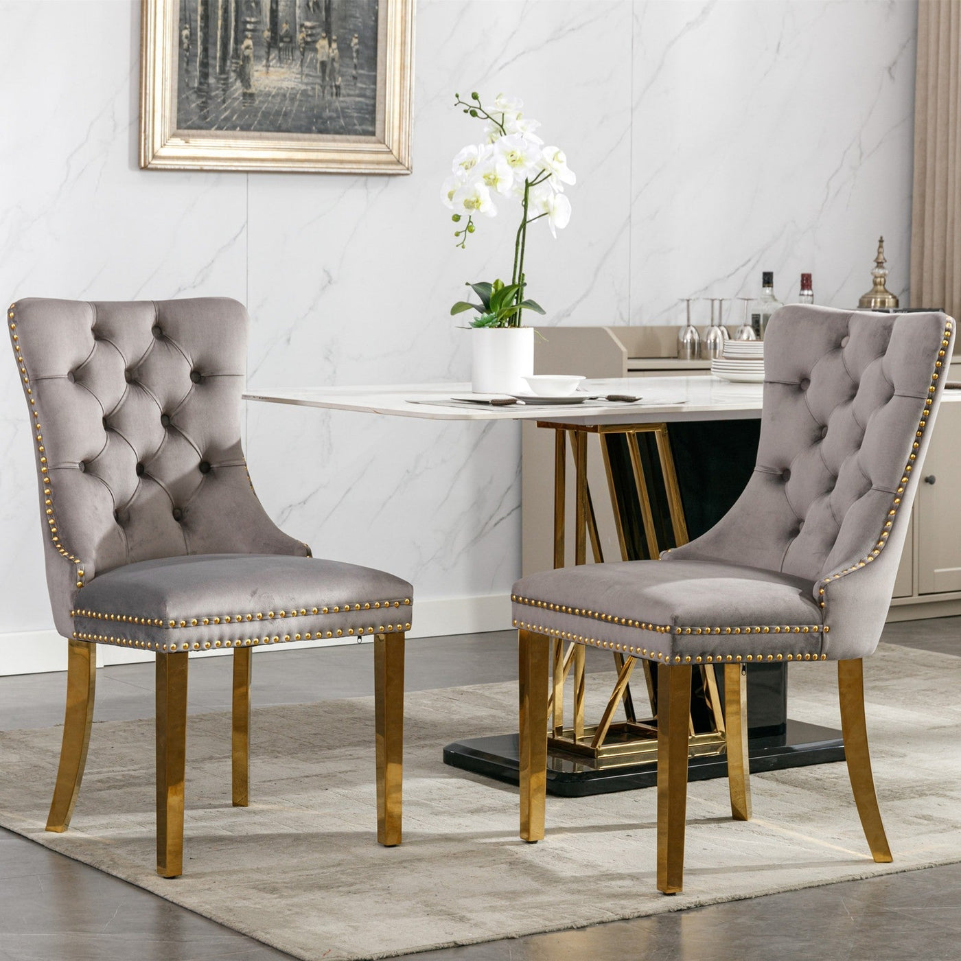 Velvet Dining Chair Set With Solid Wood Frame And Gold Legs
