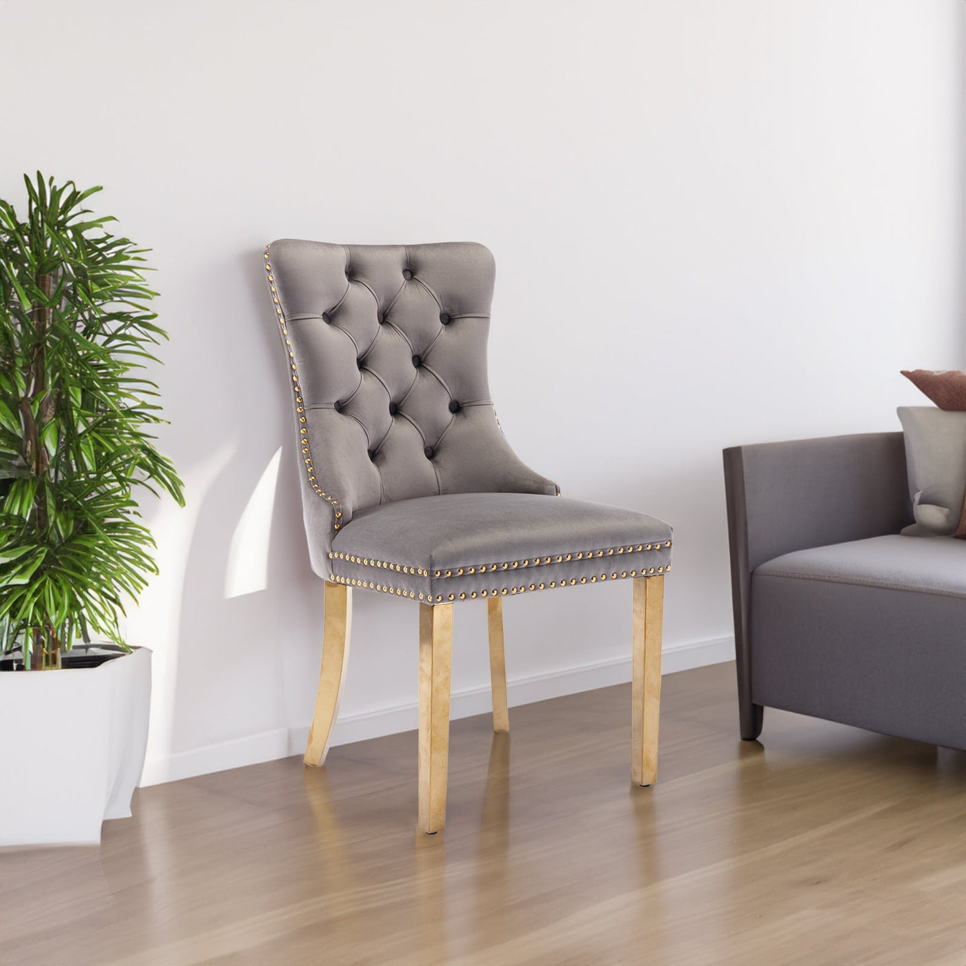 Velvet Dining Chair Set With Solid Wood Frame And Gold Legs