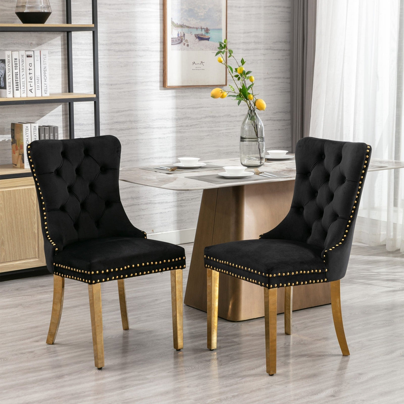 Velvet Dining Chair Set With Solid Wood Frame And Gold Legs