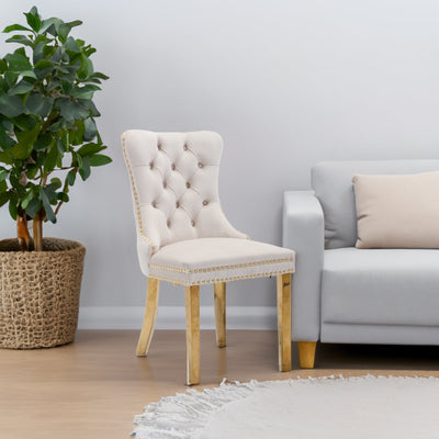 Velvet Dining Chair Set With Solid Wood Frame And Gold Legs