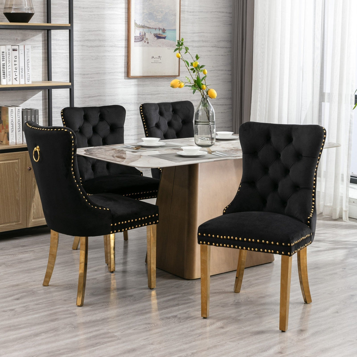 Velvet Dining Chair Set With Solid Wood Frame And Gold Legs