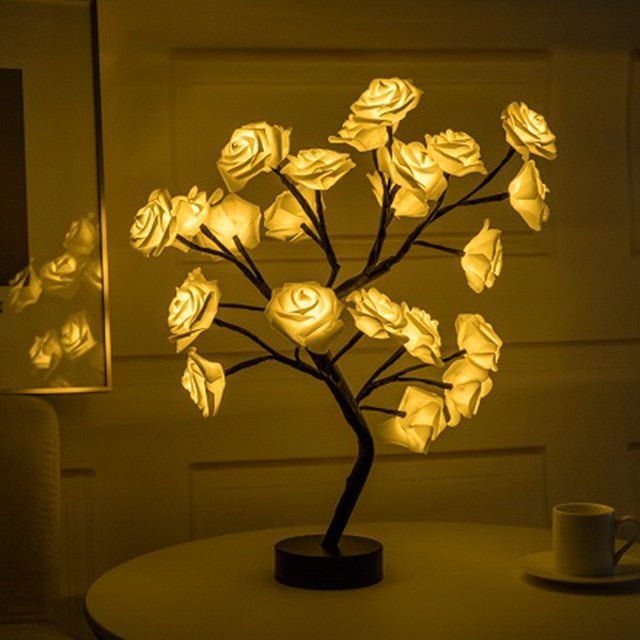 Enchanted Rose Tree Lamp Warm White LED Bonsai Night Light