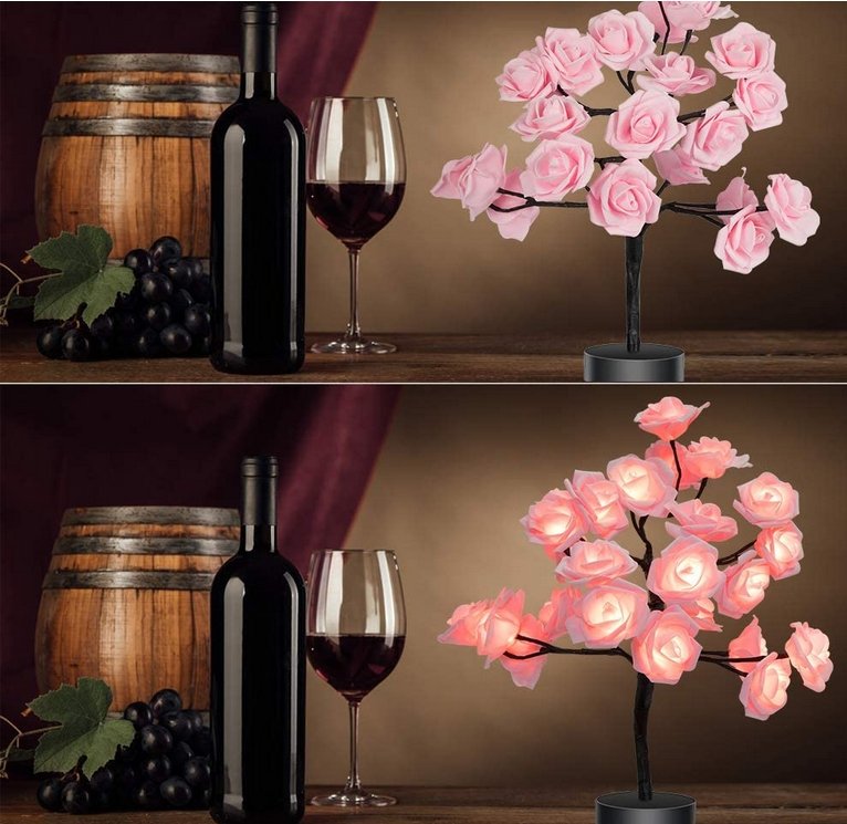 Enchanted Rose Tree Lamp Warm White LED Bonsai Night Light