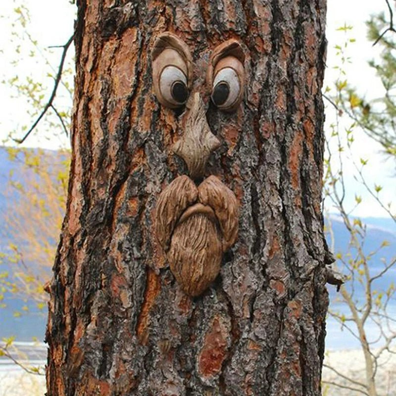 Enchanted Tree Face Decoration Outdoor Old Man Tree Sculpture