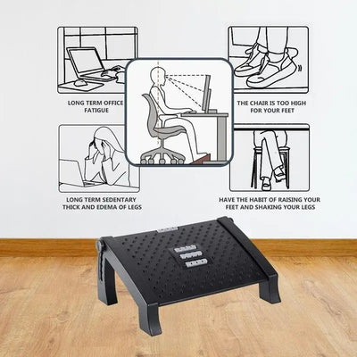 Ergonomic Office Footrest Adjustable Height Comfortable Under Desk Support