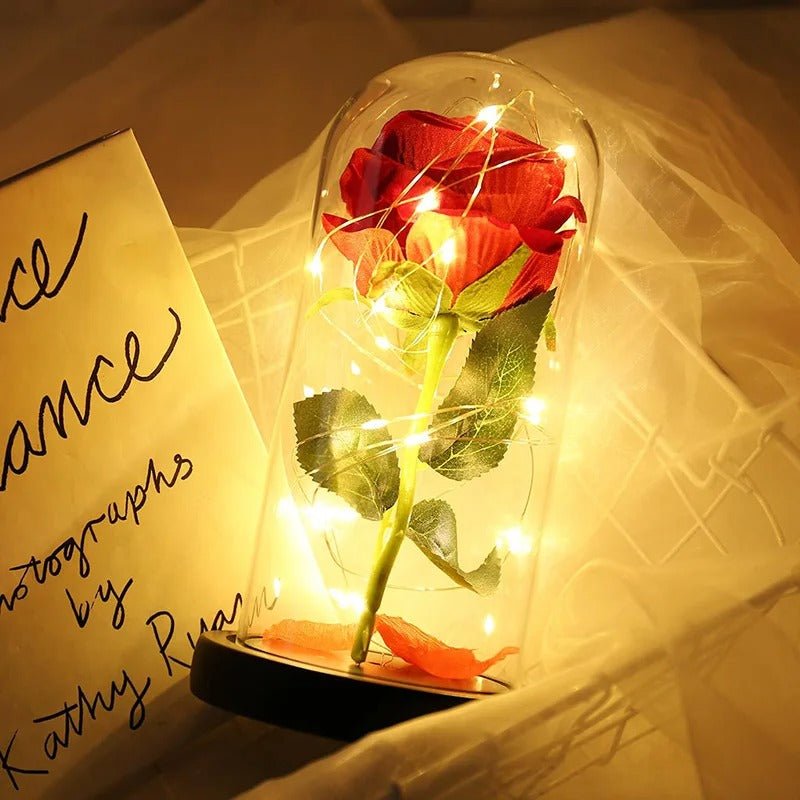 Eternal Rose Lamp Red LED Flower Light In Glass Dome Gift