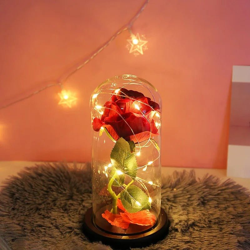Eternal Rose Lamp Red LED Flower Light In Glass Dome Gift