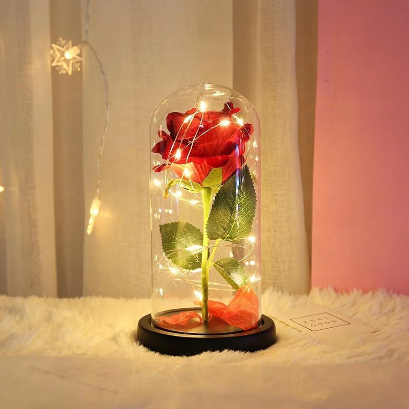 Eternal Rose Lamp Red LED Flower Light In Glass Dome Gift
