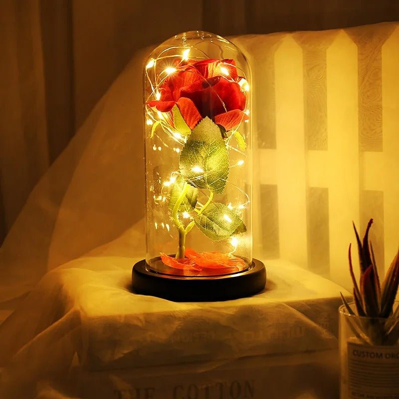 Eternal Rose Lamp Red LED Flower Light In Glass Dome Gift