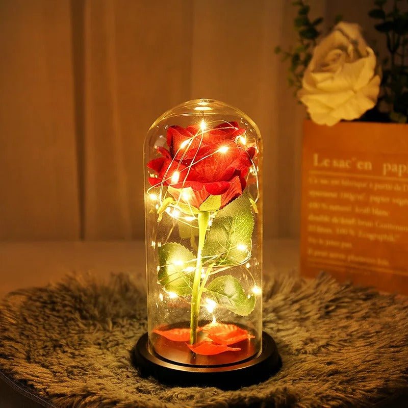 Eternal Rose Lamp Red LED Flower Light In Glass Dome Gift
