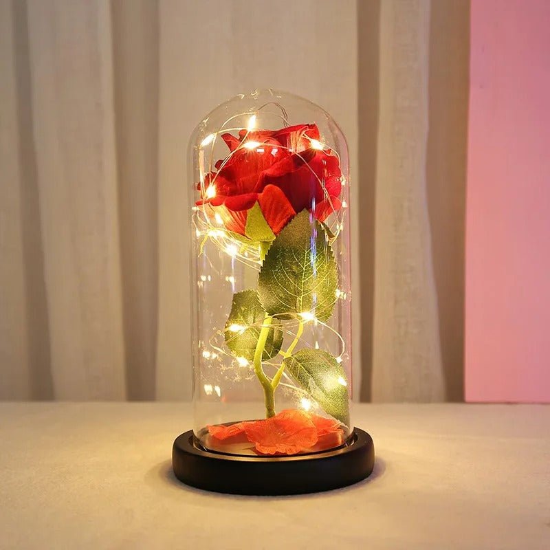 Eternal Rose Lamp Red LED Flower Light In Glass Dome Gift