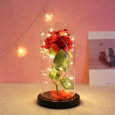Eternal Rose Lamp Red LED Flower Light In Glass Dome Gift