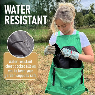 Cross Back Gardening Apron With Deep Kangaroo Pockets For Tools