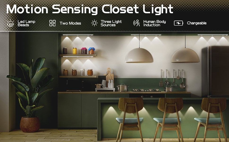 LED Motion Sensor Cabinet Light USB Rechargeable Wireless Lamp