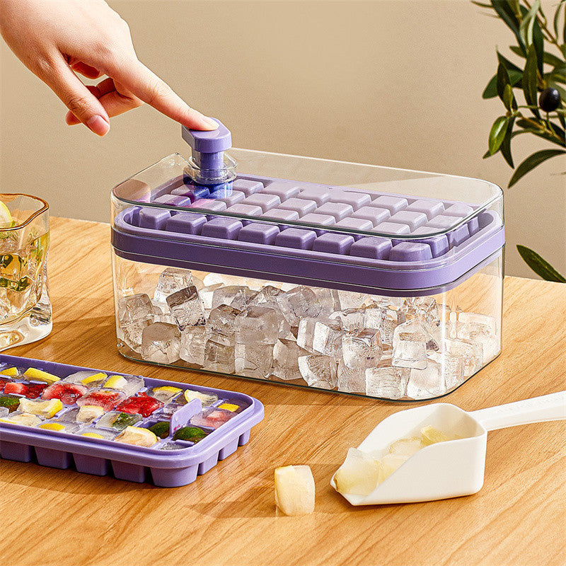 One-button Press Ice Cube Tray With Storage Box And Lid